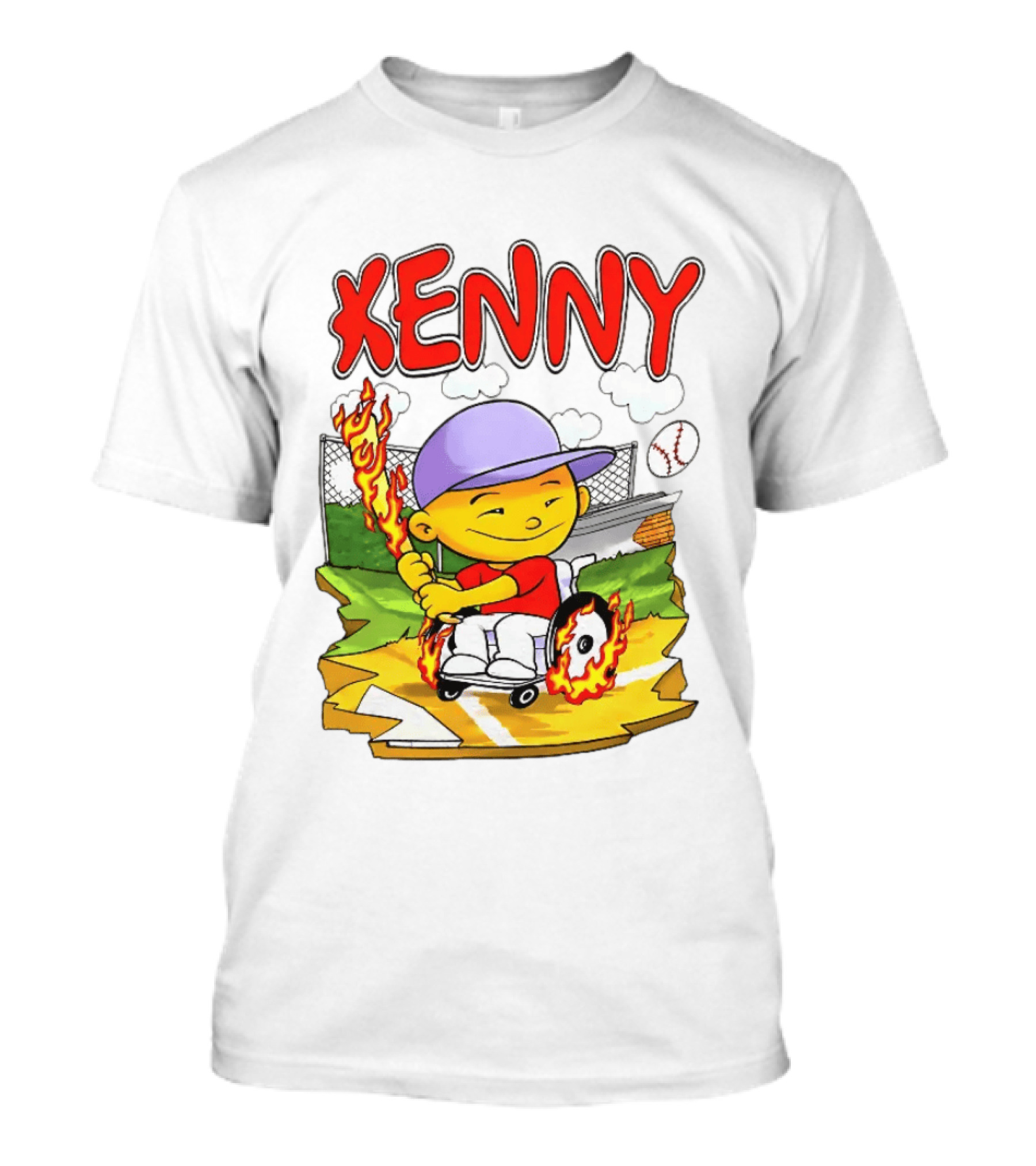 Kenny Kawaguchi Backyard Baseball Character Wheelchair Flames T-Shirt
