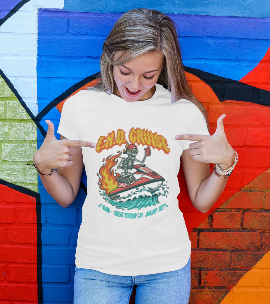 E.N.D. Cruise Skeleton Wave Rider Miami Great Stirrup Cay January 2024 T-Shirt
