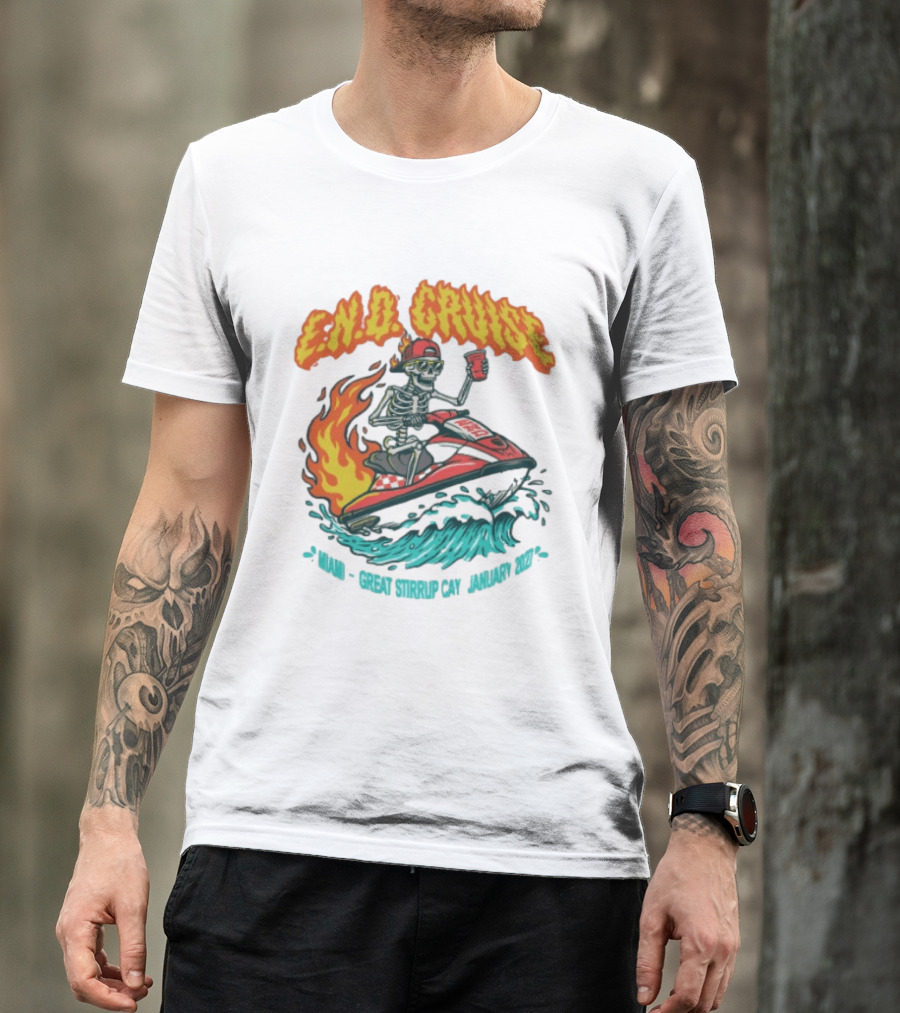E.N.D. Cruise Skeleton Wave Rider Miami Great Stirrup Cay January 2024 T-Shirt