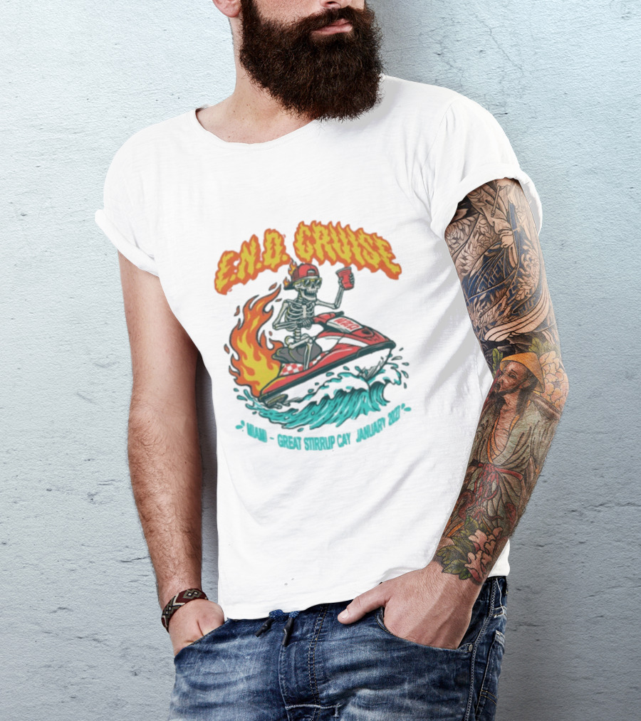 E.N.D. Cruise Skeleton Wave Rider Miami Great Stirrup Cay January 2024 T-Shirt