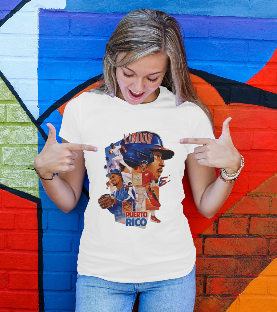 Francisco Lindor Puerto Rico New York Mets Baseball Legend Blue And Orange Helmet Dynamic Action Moves T-Shirt