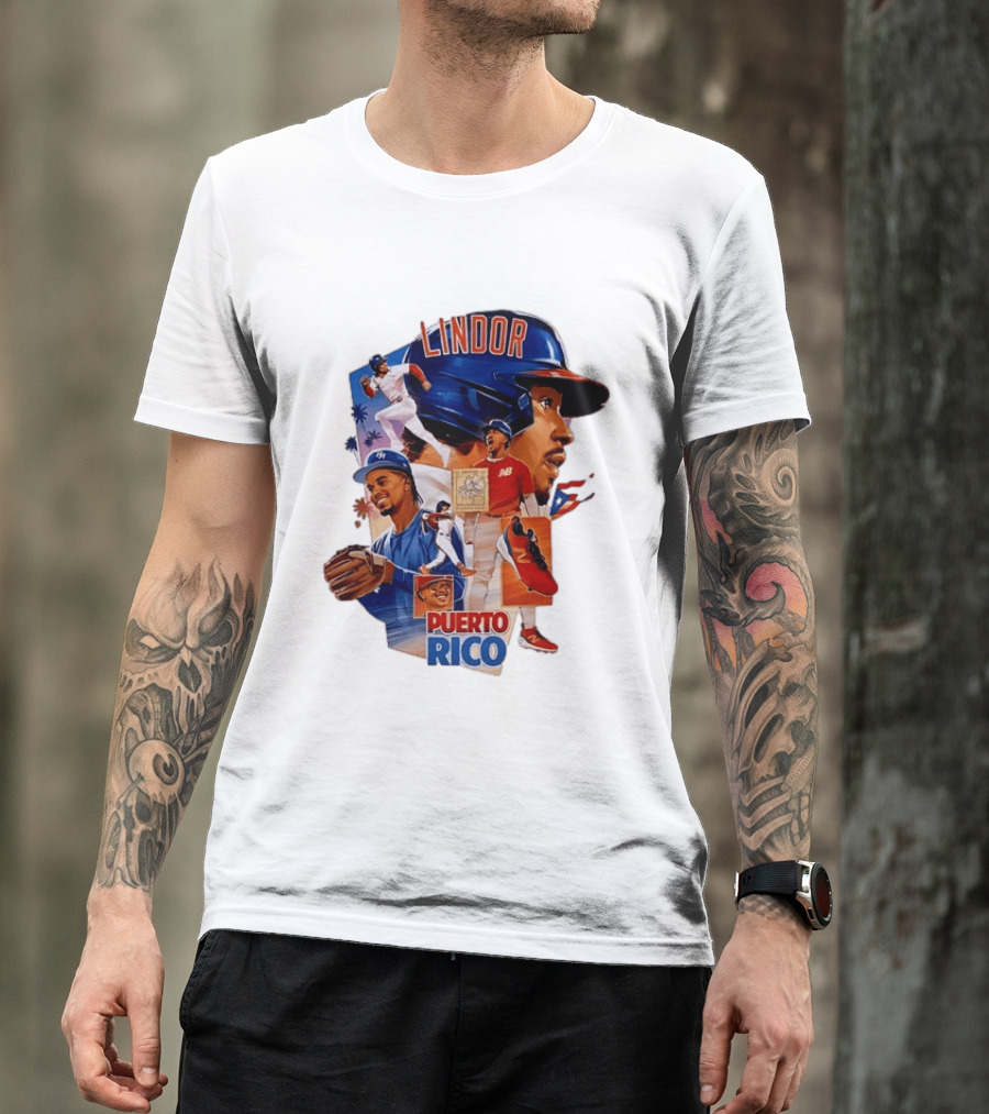 Francisco Lindor Puerto Rico New York Mets Baseball Legend Blue And Orange Helmet Dynamic Action Moves T-Shirt