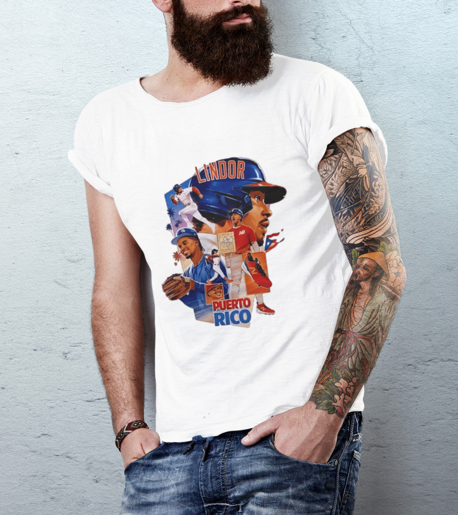 Francisco Lindor Puerto Rico New York Mets Baseball Legend Blue And Orange Helmet Dynamic Action Moves T-Shirt