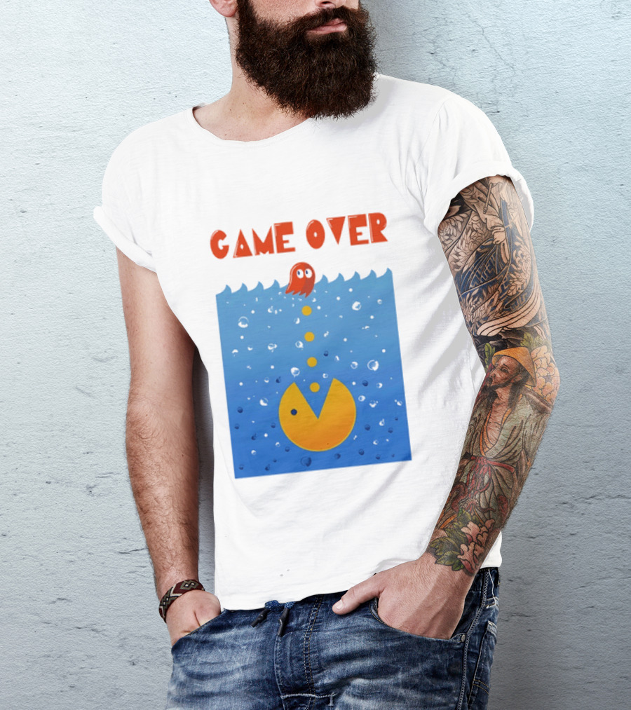 Pac Man Game Over Underwater Ghost Retro Gaming T-Shirt