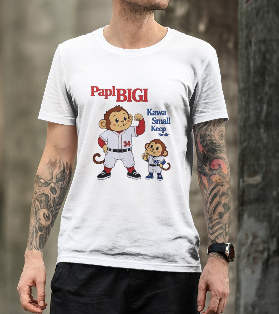 Papl BIGI Kawa Small Keep Smile Baseball Monkey Players 34 66 T-Shirt