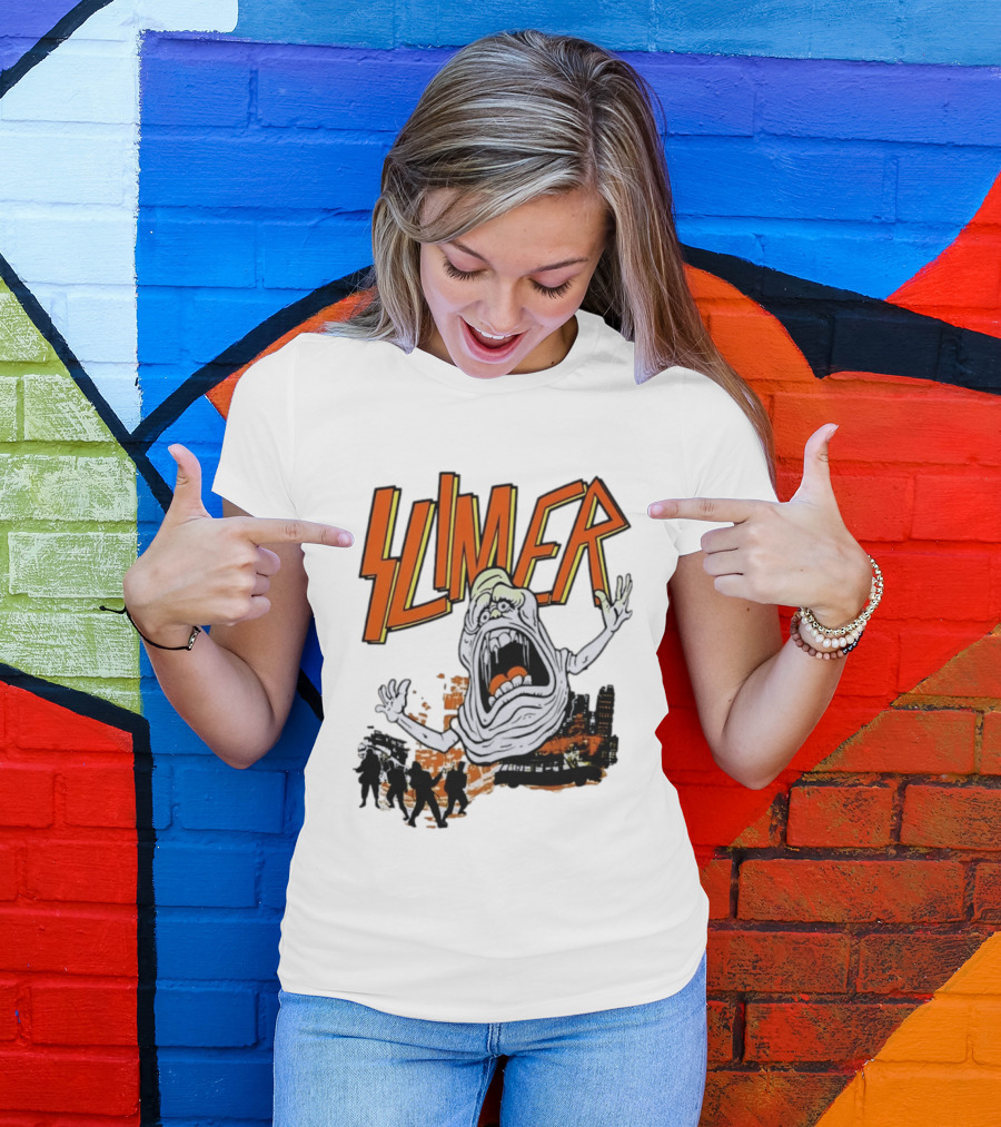 Slimer Ghostbusters 80s Movie Iconic Character Silhouette Scene T-Shirt