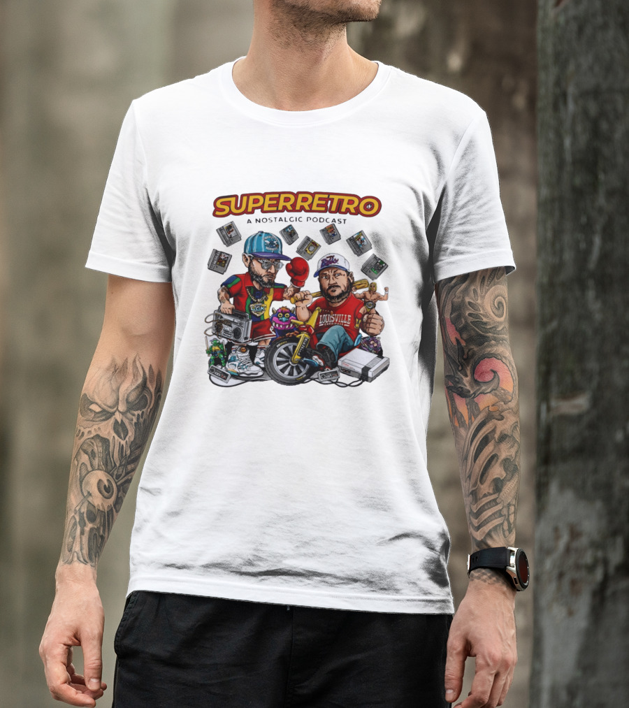 SuperRetro A Nostalgic Podcast Charlotte Hornets Louisville Cardinals Boombox Ugk Figurines Retro Games T-Shirt