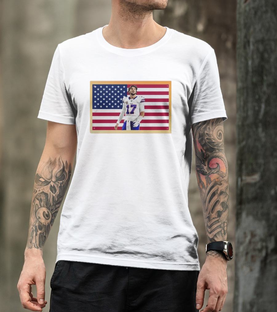 Josh Allen Buffalo Bills American Flag Football Star 17 T-Shirt
