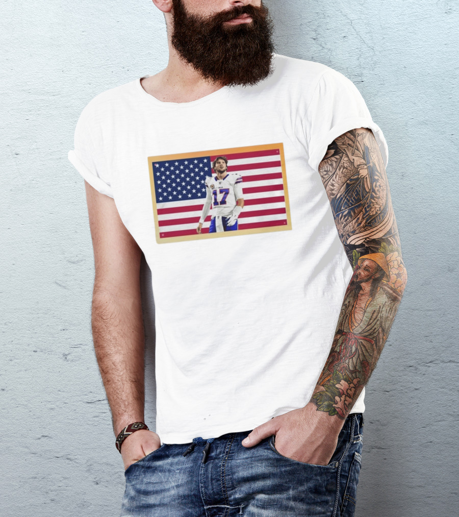 Josh Allen Buffalo Bills American Flag Football Star 17 T-Shirt