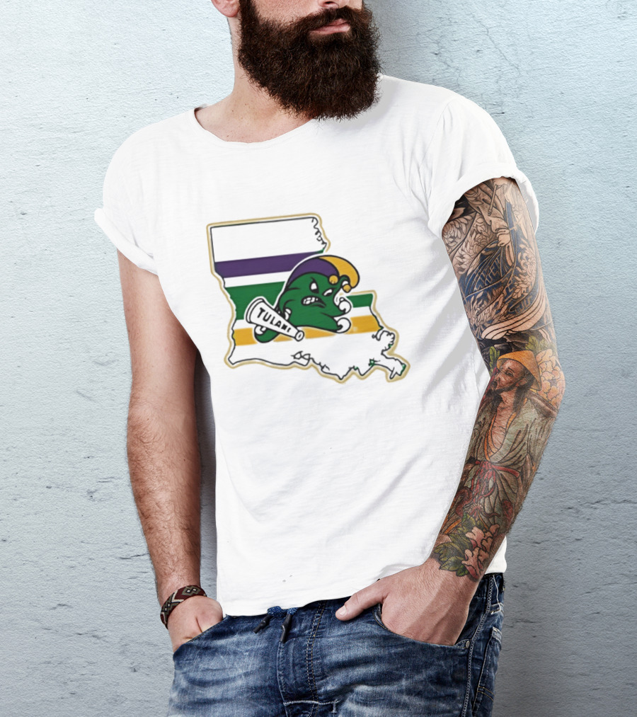 Tulane Green Wave Louisiana Mardi Gras Map T-Shirt