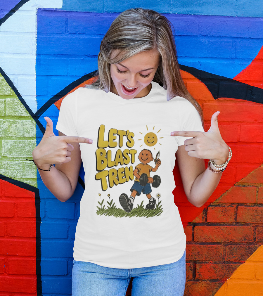 Let's Blast Tren Bodybuilding Fitness Workout Cartoon Dumbbell Sun T-Shirt