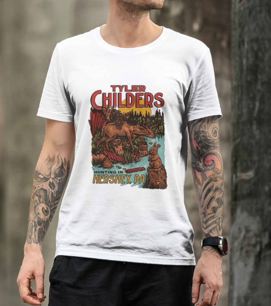 Tyler Childers Hunting In Hershey PA Deer And Rabbit Scene T-Shirt