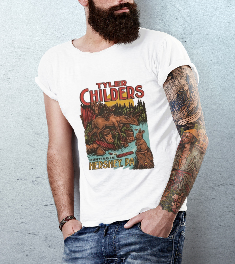 Tyler Childers Hunting In Hershey PA Deer And Rabbit Scene T-Shirt