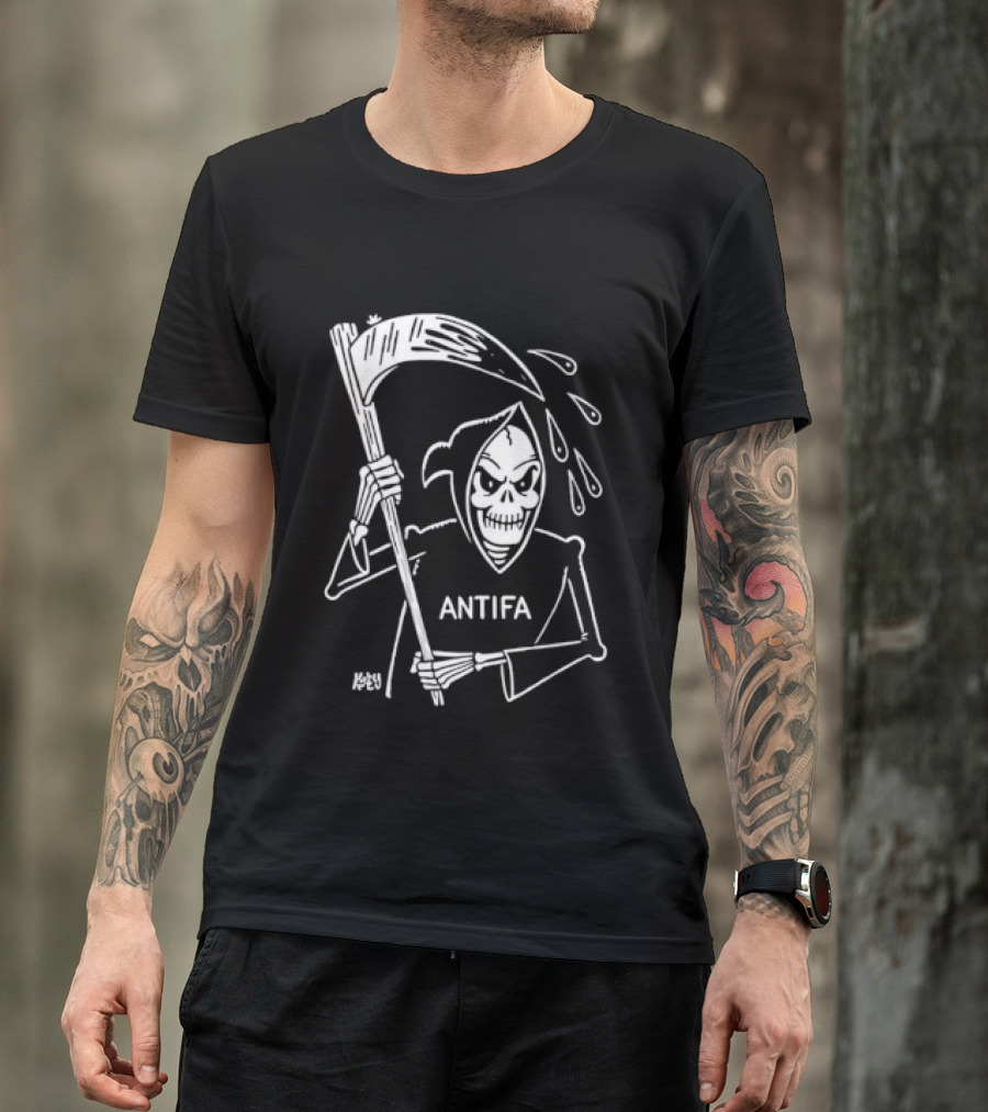 Grim Reaper Scythe Antifa Skeleton Political Skeleton T-Shirt