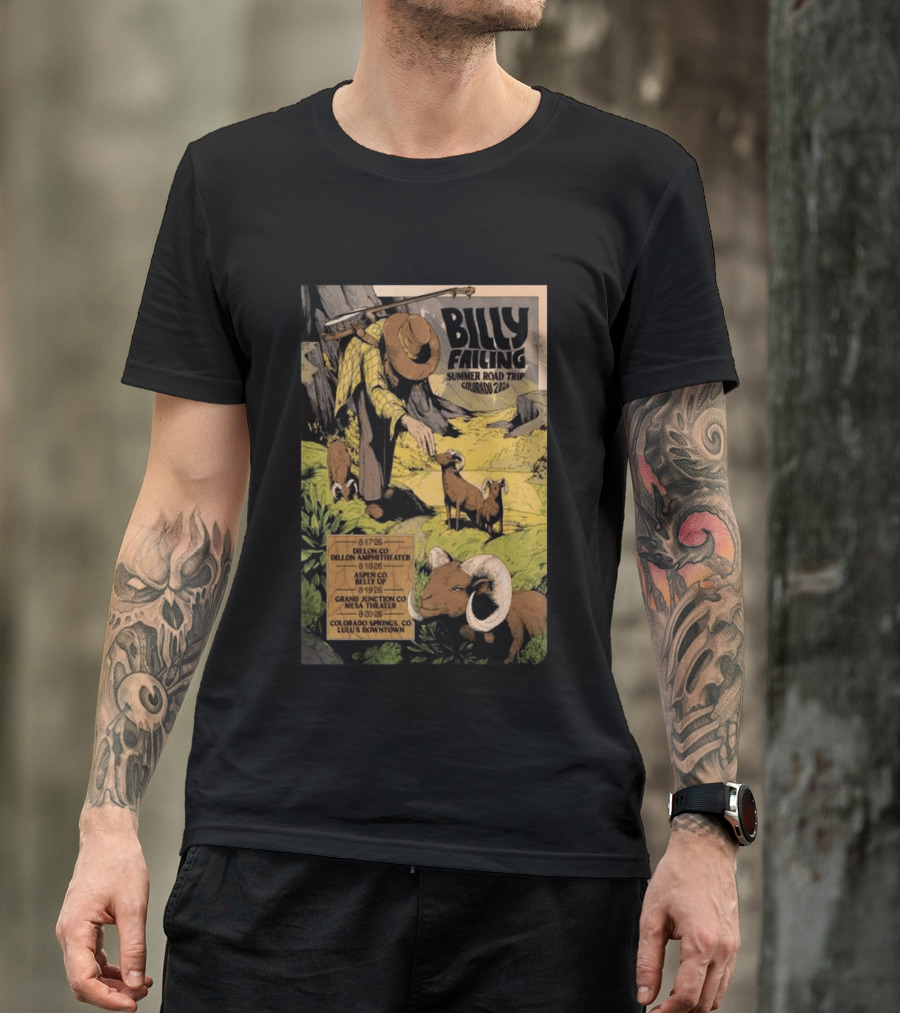 Billy Failing Summer Road Trip Colorado 2026 Grand Junction Lulu's Downtown Meadow Park Theater Dillon Amphitheater T-Shirt