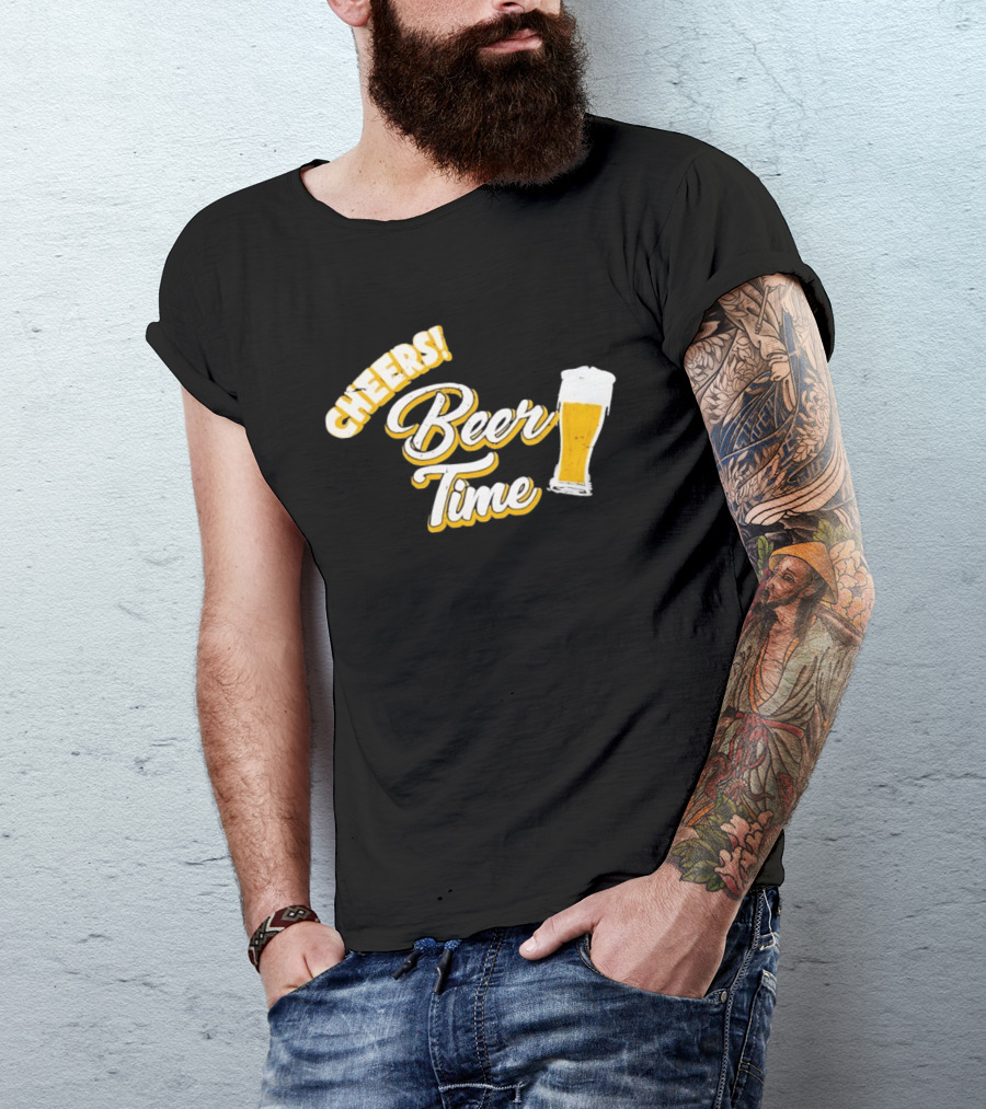 Cheers Beer Time Distressed Alcohol Drinking T-Shirt