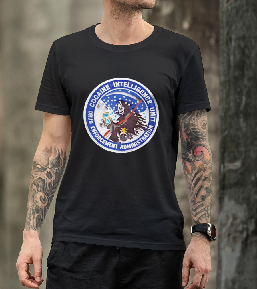 Cocaine Intelligence Unit Drug Enforcement Administration Grim Reaper Holding Hourglass Patch T-Shirt