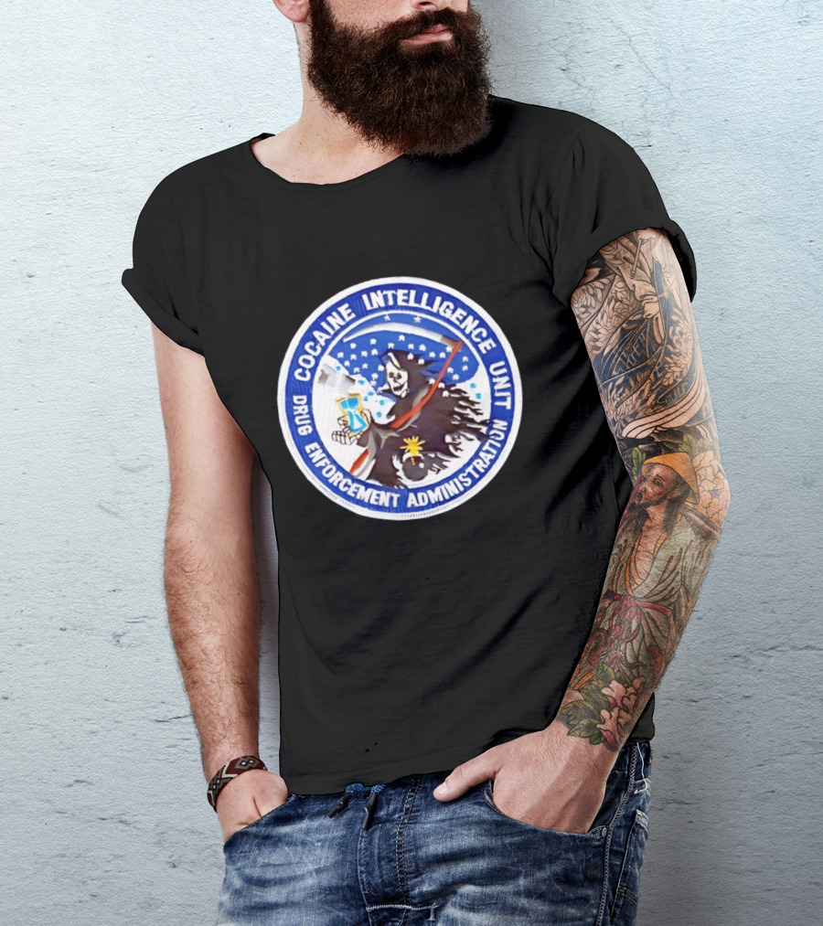 Cocaine Intelligence Unit Drug Enforcement Administration Grim Reaper Holding Hourglass Patch T-Shirt