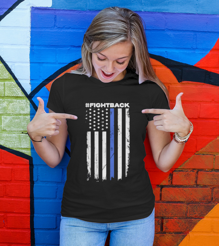 #Fightback Distressed Thin Blue Line American Flag T-Shirt