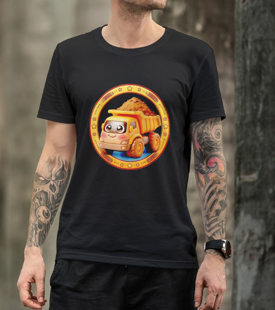 Yellow Dump Truck With Dirt Cute Construction Vehicle With Stars T-Shirt