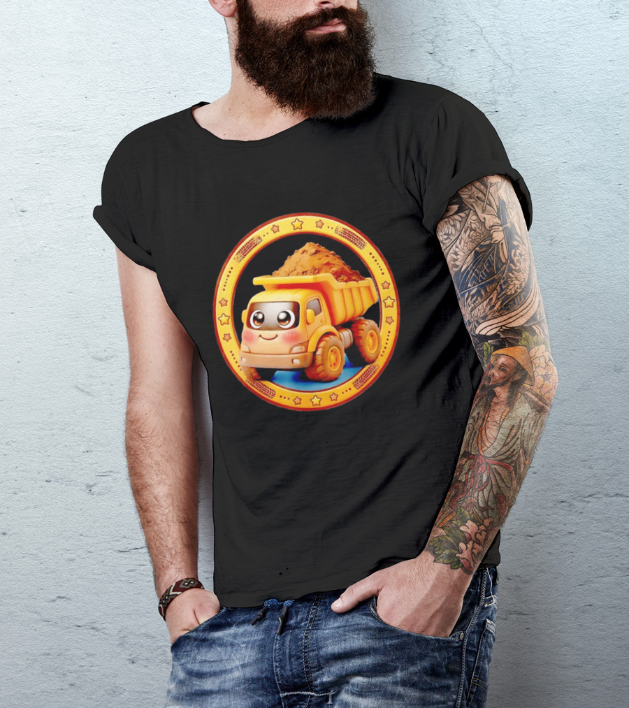 Yellow Dump Truck With Dirt Cute Construction Vehicle With Stars T-Shirt