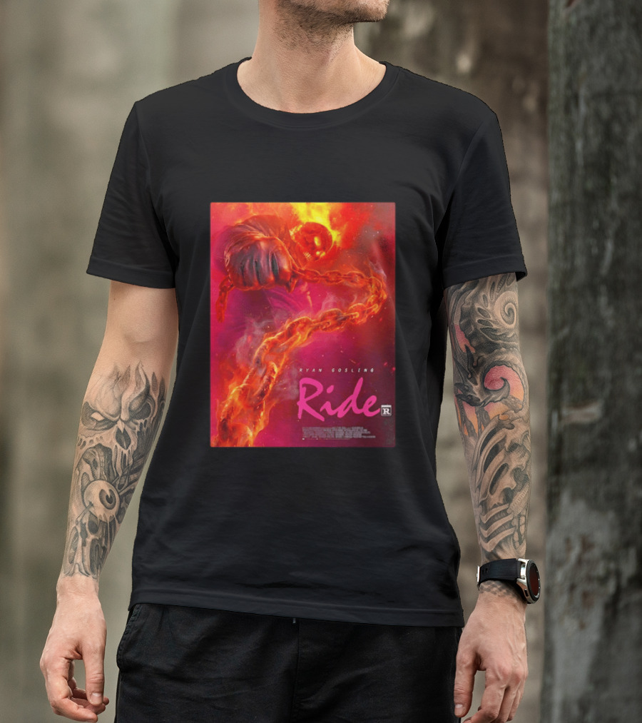 Ryan Gosling Ride Movie Ghost Rider Flaming Chain Image T-Shirt