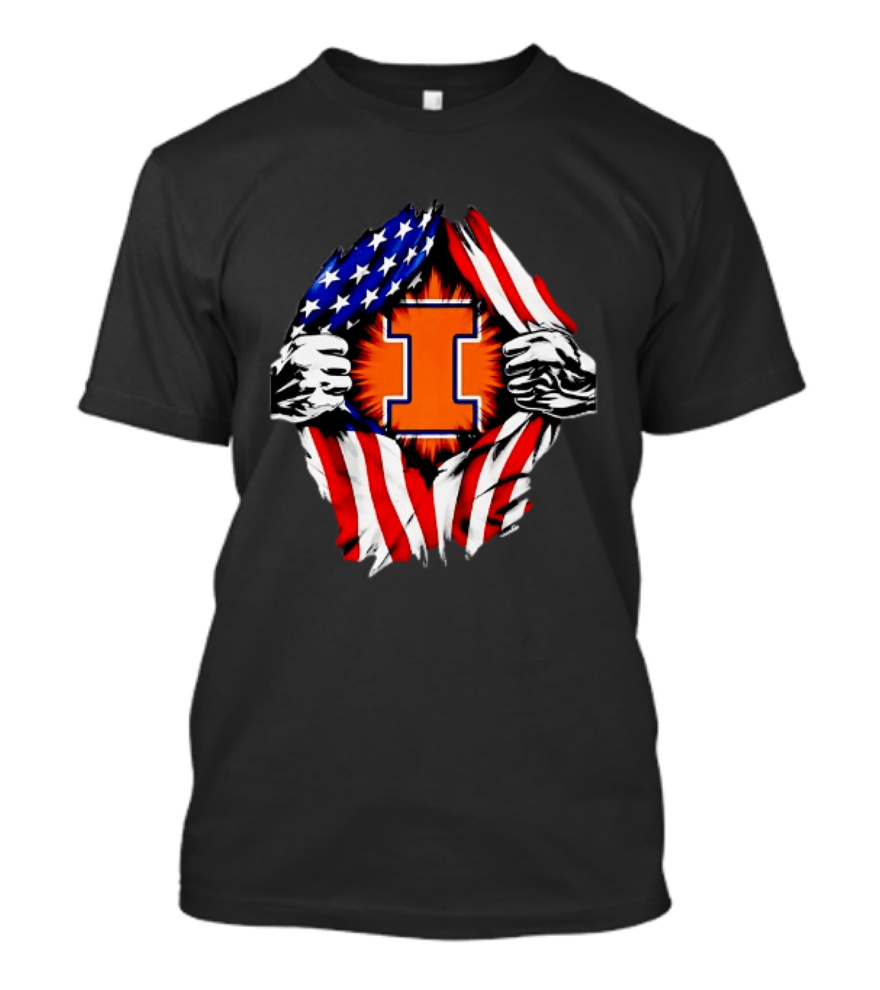 Illinois Fighting Illini I Letter American Flag Patriotic Rip T-Shirt