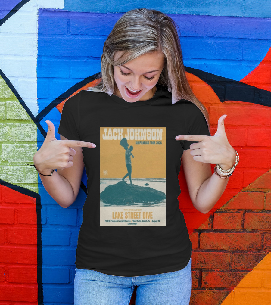 Jack Johnson Surfilmusic Tour 2026 Lake Street Dive ITHINK Financial Amphitheatre West Palm Beach August 18 T-Shirt