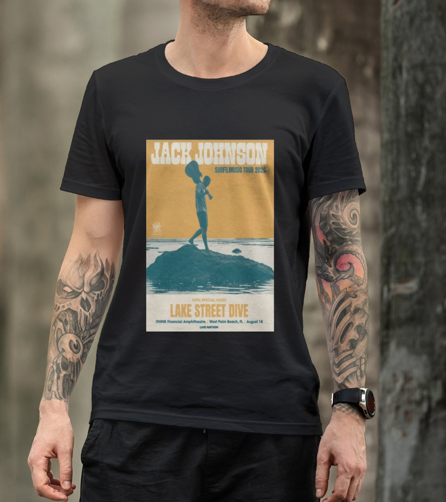 Jack Johnson Surfilmusic Tour 2026 Lake Street Dive ITHINK Financial Amphitheatre West Palm Beach August 18 T-Shirt