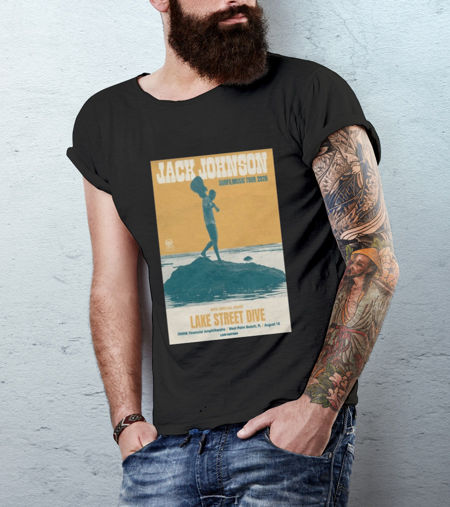 Jack Johnson Surfilmusic Tour 2026 Lake Street Dive ITHINK Financial Amphitheatre West Palm Beach August 18 T-Shirt