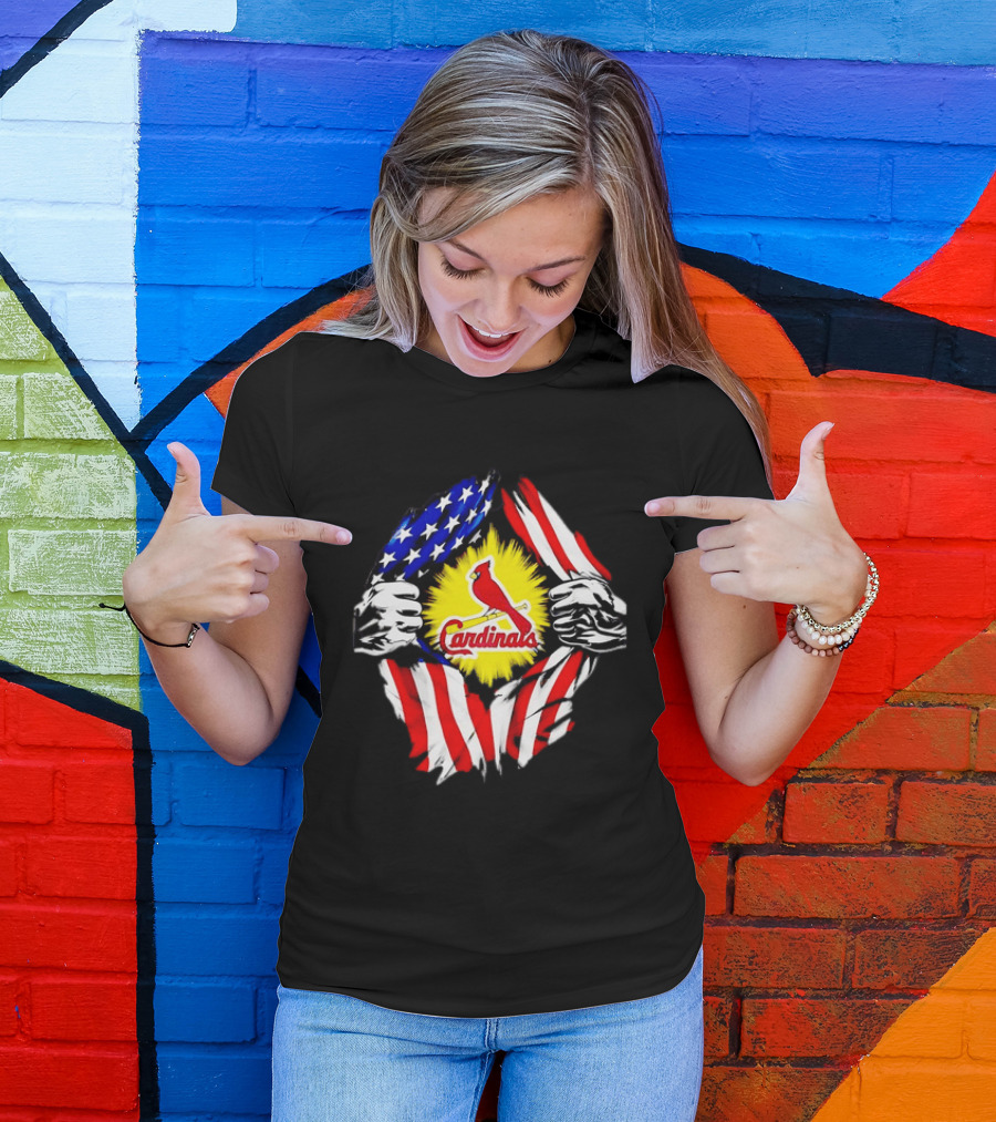 St Louis Cardinals Ripped American Flag Chest Baseball Fan Gear T-Shirt