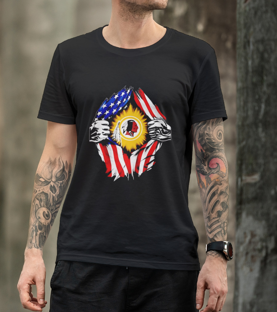 Washington Redskins American Flag Ripped Chest T-Shirt