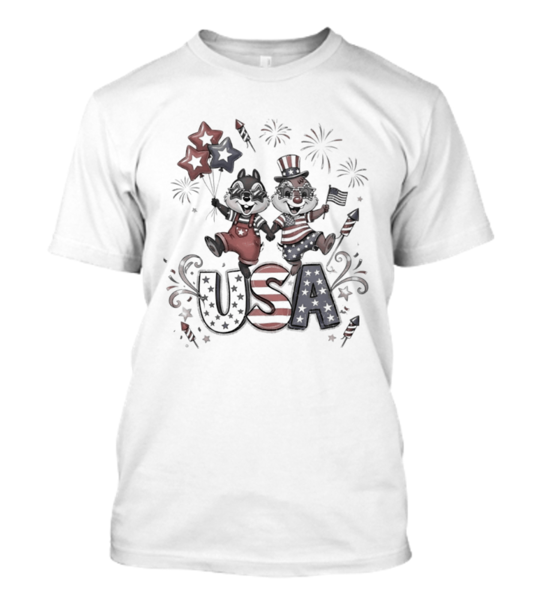 Chip And Dale USA Patriotic Fireworks Stars And Stripes Fourth Of July T-Shirt