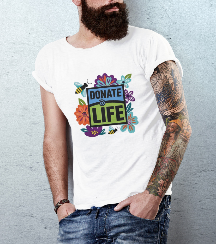 Donate Life Floral Bee Awareness Organ Donation Colorful Flowers T-Shirt