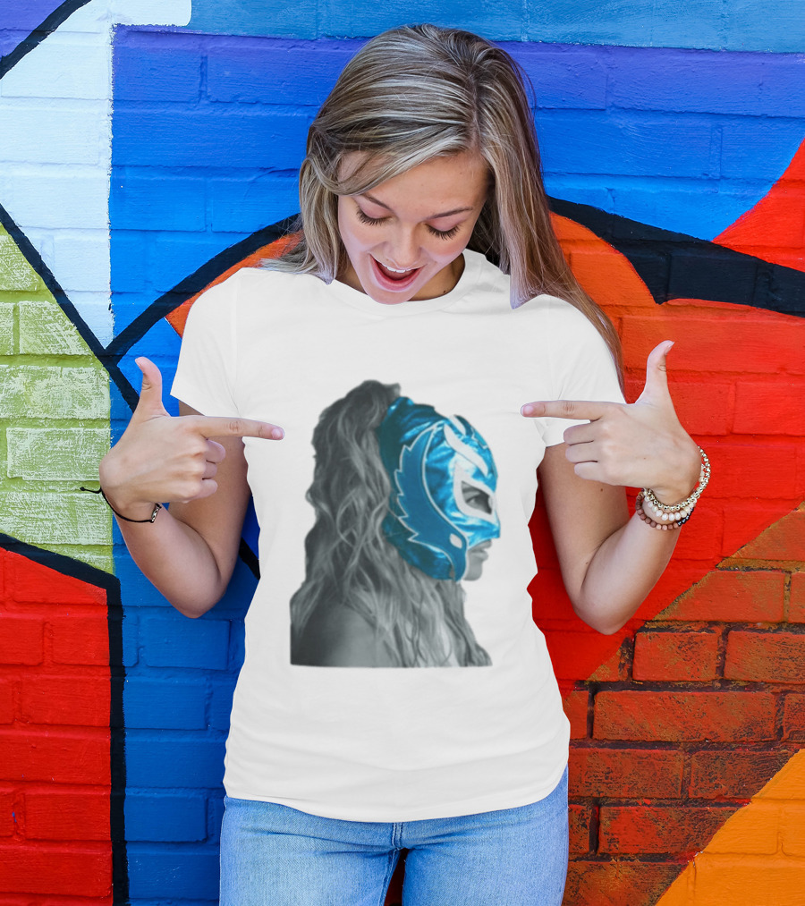 Karol G Store Limited Edition Cream Blue Luchador Mask T-Shirt
