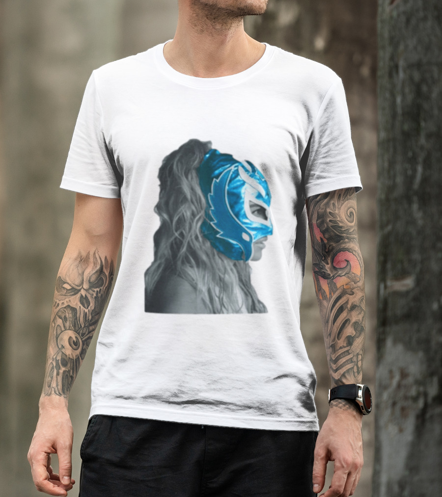 Karol G Store Limited Edition Cream Blue Luchador Mask T-Shirt