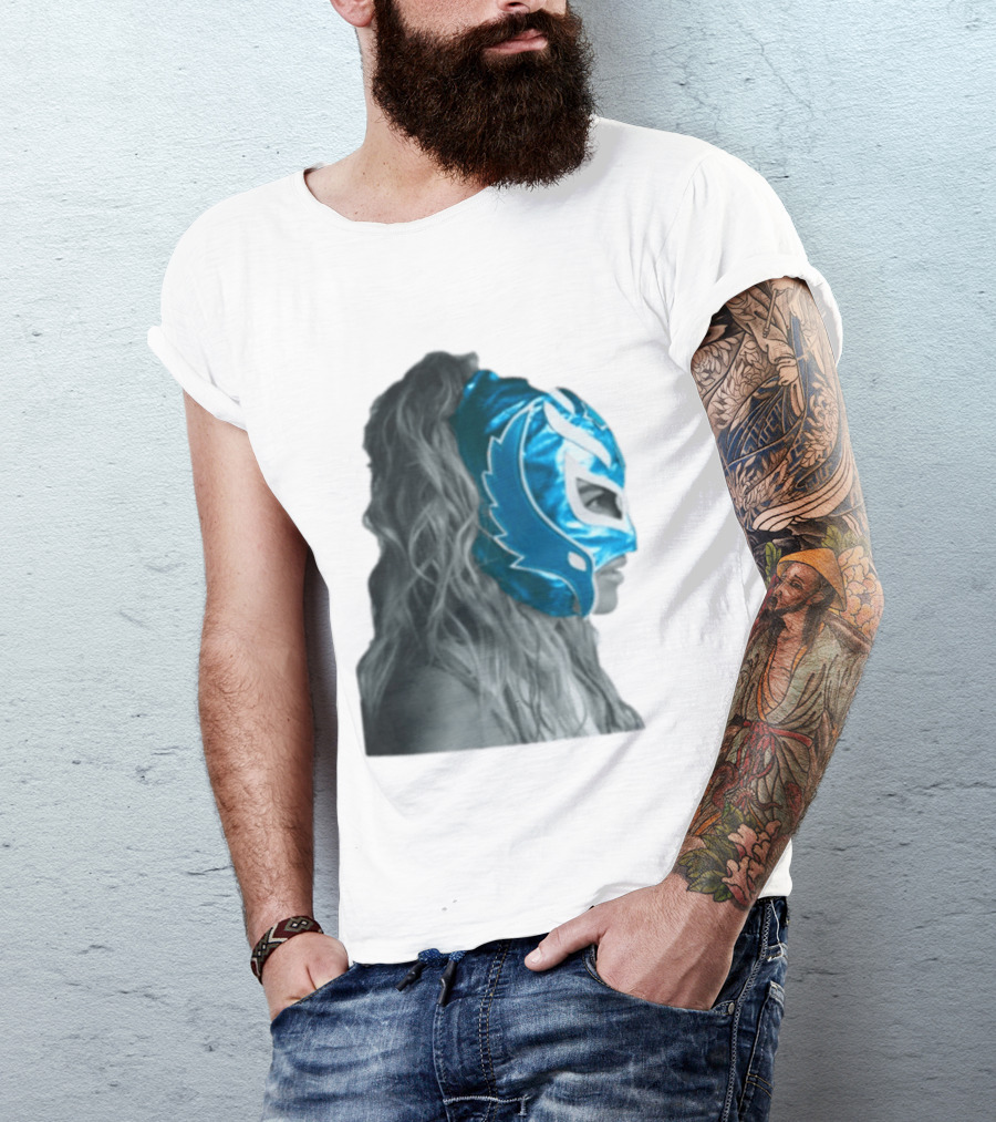 Karol G Store Limited Edition Cream Blue Luchador Mask T-Shirt