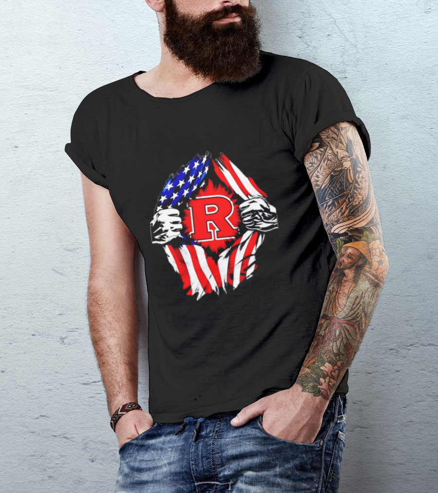 Rutgers Scarlet Knights American Flag R T-Shirt