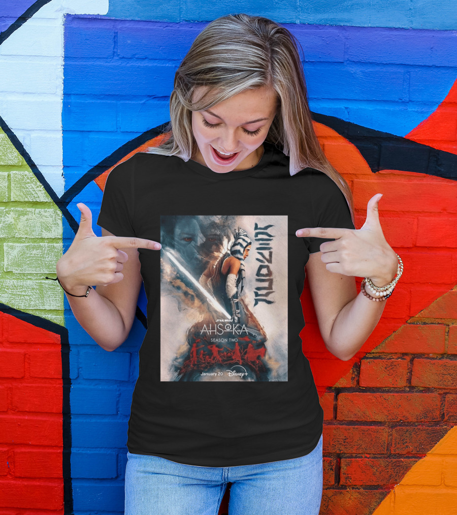 Star Wars Ahsoka Season 2 Premiering January 20 Disney Plus Featuring Lightsaber And Characters T-Shirt