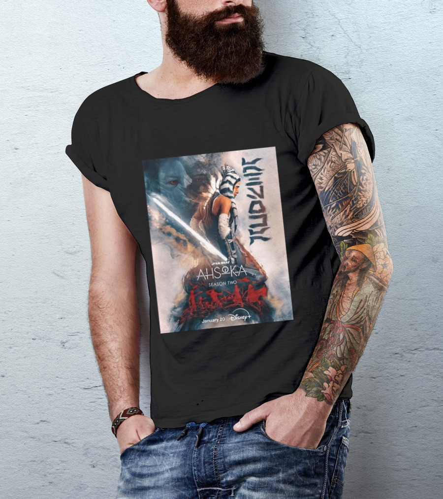 Star Wars Ahsoka Season 2 Premiering January 20 Disney Plus Featuring Lightsaber And Characters T-Shirt