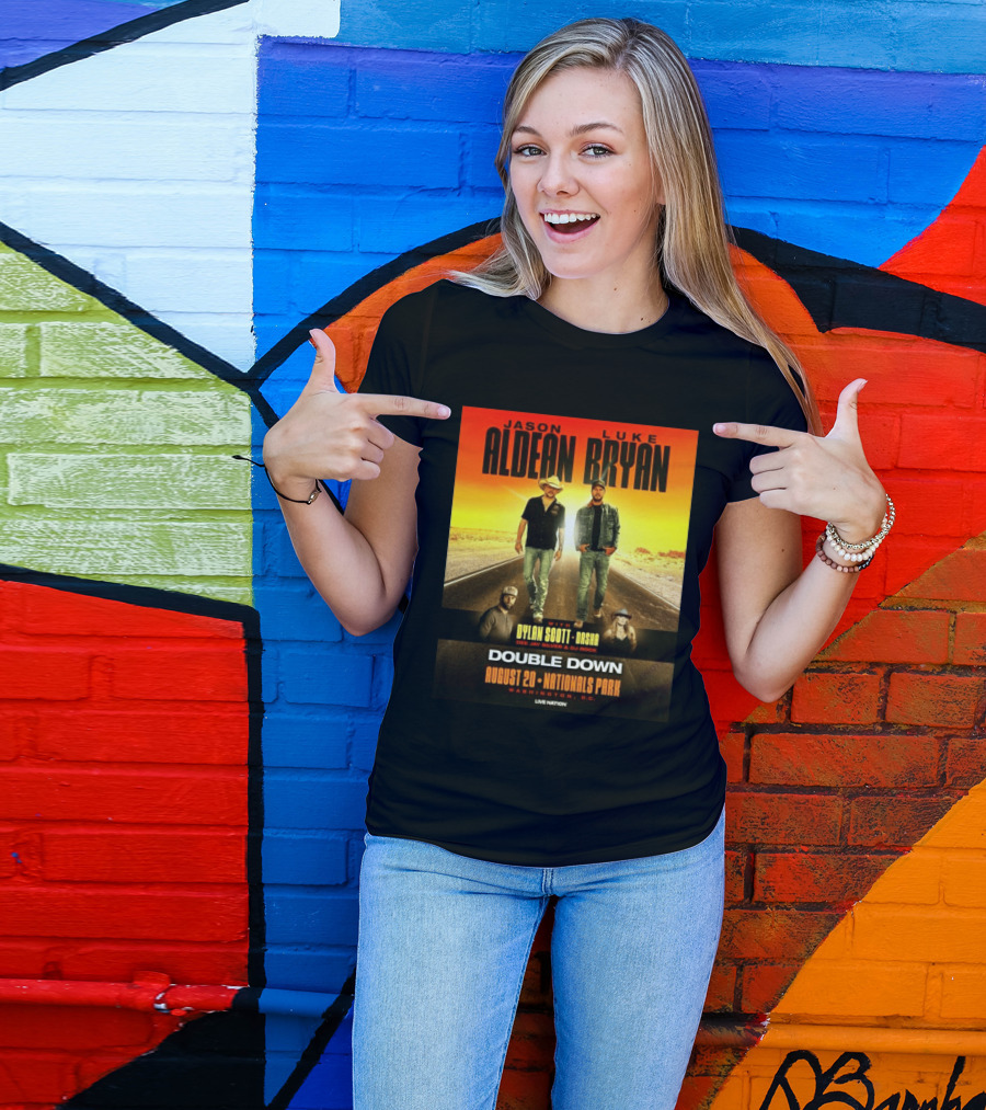 Jason Aldean Luke Bryan Double Down August 20 Nationals Park Washington D.C. With Dylan Scott Dasha Dee Jay Silver Dj Rock Live Nation T-Shirt