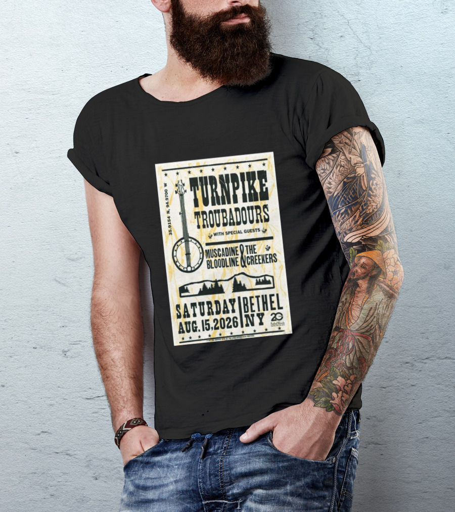 Turnpike Troubadours Bethel Woods 2026 With Muscadine Bloodline The Creekers August 15 Concert T-Shirt