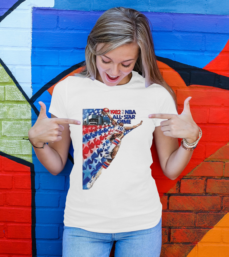 1982 NBA All Star Game Dunking Pose With Stars And Stripes T-Shirt