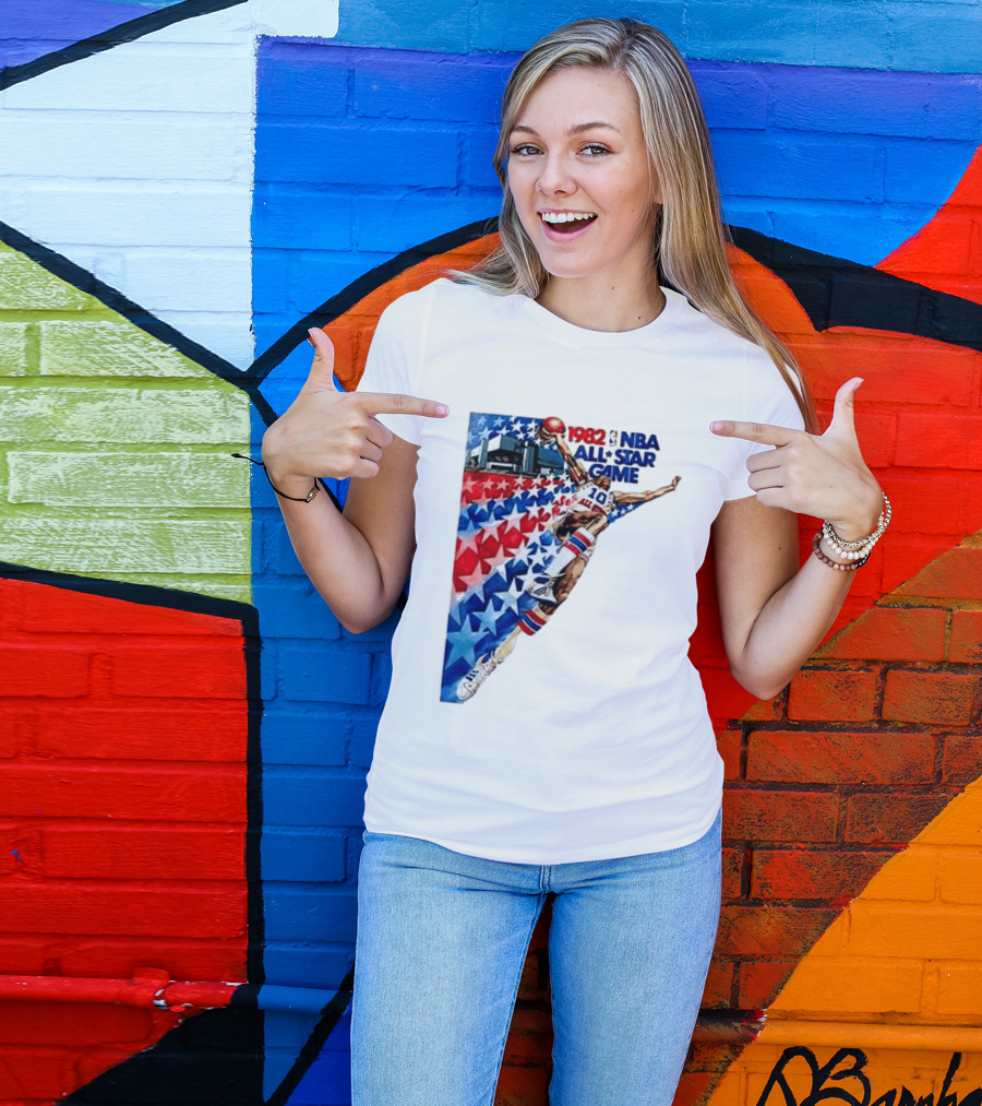 1982 NBA All Star Game Dunking Pose With Stars And Stripes T-Shirt