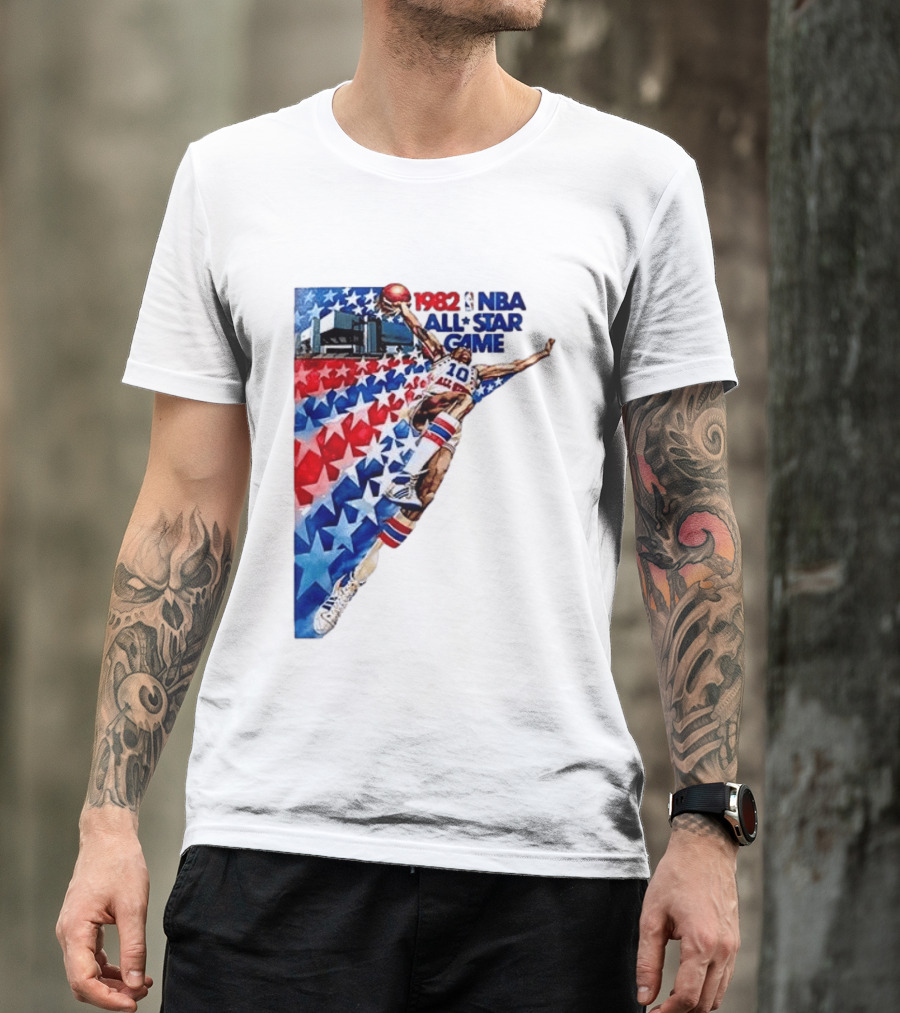 1982 NBA All Star Game Dunking Pose With Stars And Stripes T-Shirt
