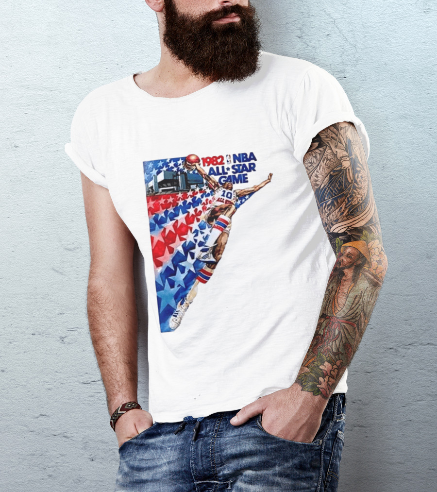 1982 NBA All Star Game Dunking Pose With Stars And Stripes T-Shirt