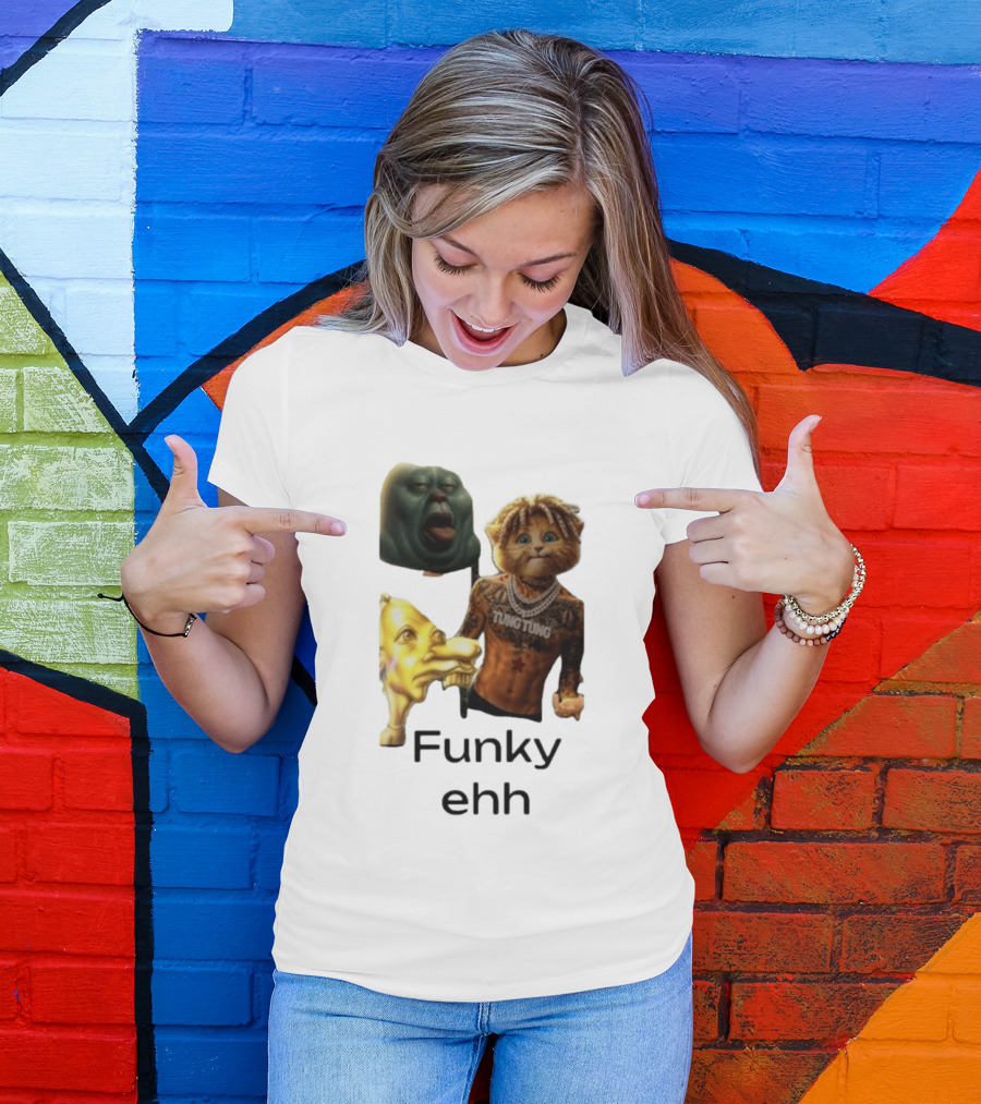 Neegy Funky Ehh Tung Tung Cat Tattoo Character Trio T-Shirt