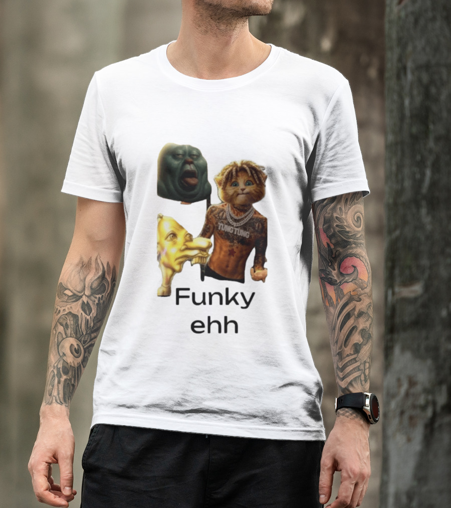 Neegy Funky Ehh Tung Tung Cat Tattoo Character Trio T-Shirt