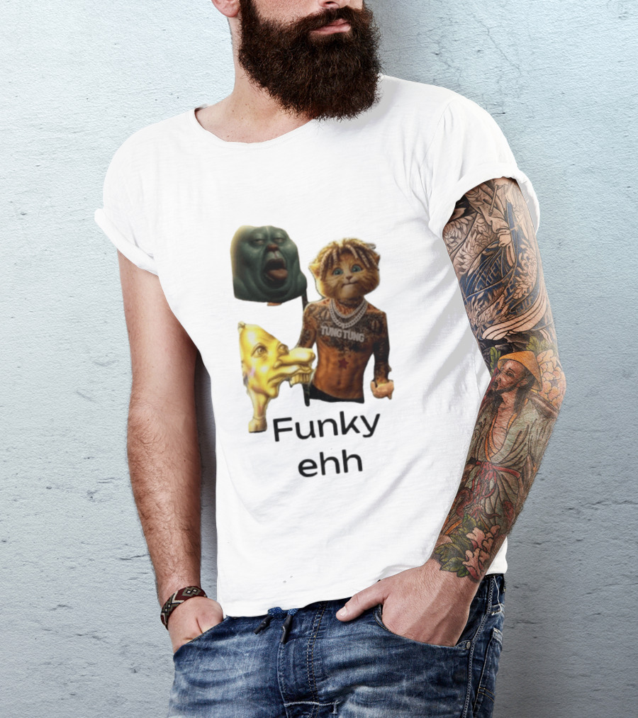 Neegy Funky Ehh Tung Tung Cat Tattoo Character Trio T-Shirt