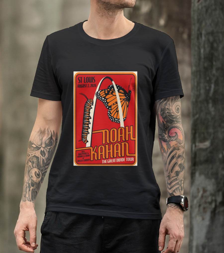 Noah Kahan August 2 2026 St Louis The Great Divide Tour Monarch Arch T-Shirt